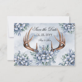Boho Deer Antler Dusty Blue Floral Save The Date