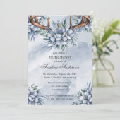 Boho Deer Antler Dusty Blue Floral Vrijgezellenfee Kaart (Staand voorkant)