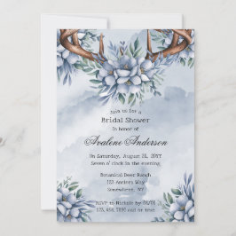 Boho Deer Antler Dusty Blue Floral Vrijgezellenfee Kaart