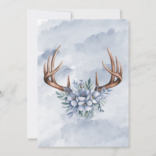 Boho Deer Antler Dusty Blue Floral Wedding Kaart (Achterkant)