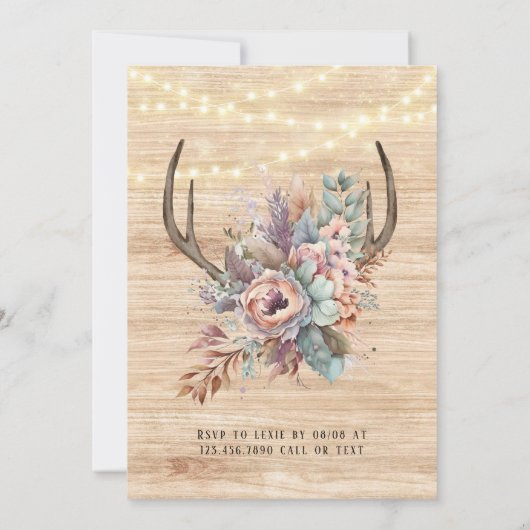 Boho Deer Antler Floral Rehearsal Dinner Kaart (Achterkant)