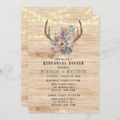 Boho Deer Antler Floral Rehearsal Dinner Kaart (Voorkant / Achterkant)