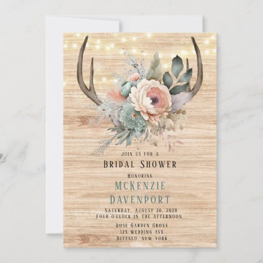 Boho Deer Antler Floral Vrijgezellenfeest Kaart (Voorkant)