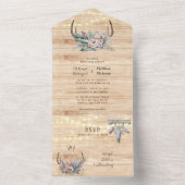 Boho Deer Antler Floral Wedding All In One Uitnodiging (Binnen)