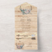Boho Deer Antler Floral Wedding All In One Uitnodiging (Binnen)