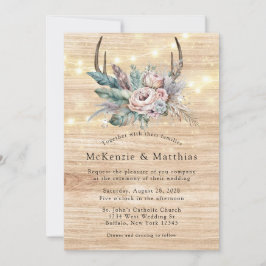 Boho Deer Antler Floral Wedding Kaart