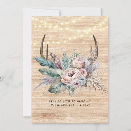 Boho Deer Antler Floral Wedding Shower Kaart (Achterkant)