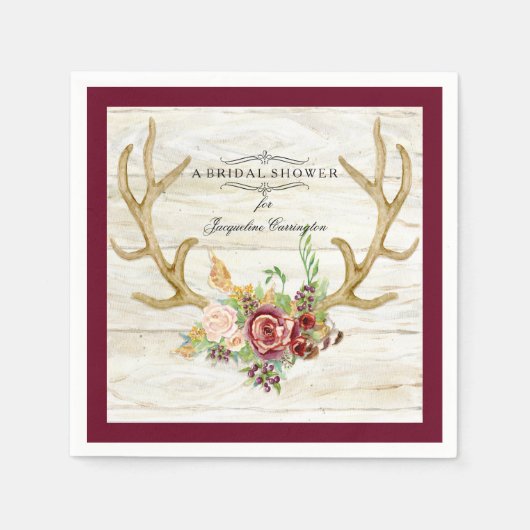 BOHO Deer Antler Herfst Waterverf Roos Bloemenhout Servetten (Voorkant)