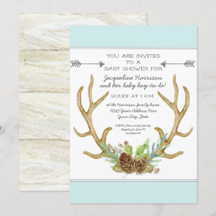 BOHO Deer Antler Pine Cones Ferns Baby Boy Shower Kaart