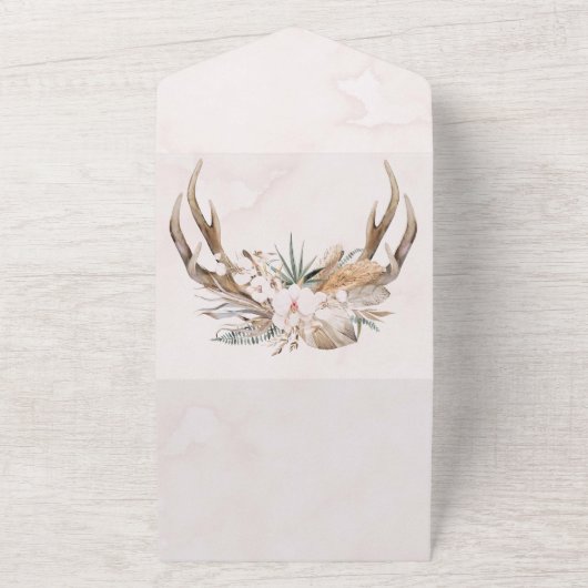 Boho Deer Antlers Arrow en Feathers trouwden alles All In One Uitnodiging (Buitenkant)