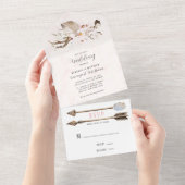 Boho Deer Antlers Arrow en Feathers trouwden alles All In One Uitnodiging (Afscheurbaar)