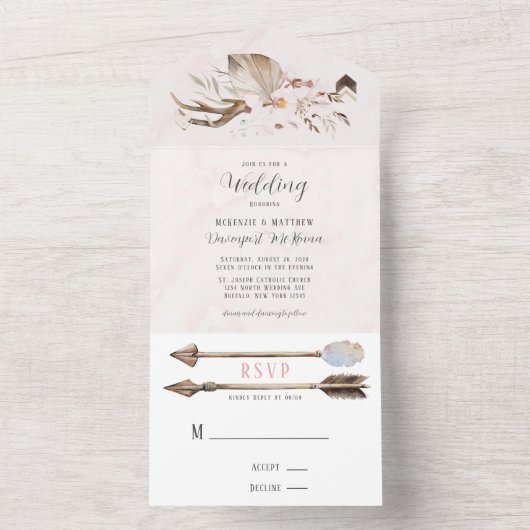 Boho Deer Antlers Arrow en Feathers trouwden alles All In One Uitnodiging (Binnen)