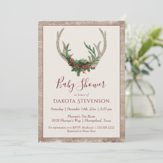 Boho Deer Antlers | Baby shower met feestdagen Kaart (Staand voorkant)