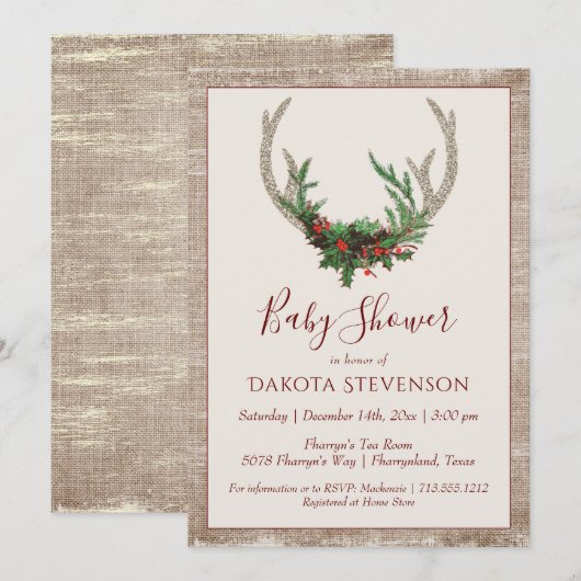 Boho Deer Antlers | Baby shower met feestdagen Kaart (Voorkant / Achterkant)