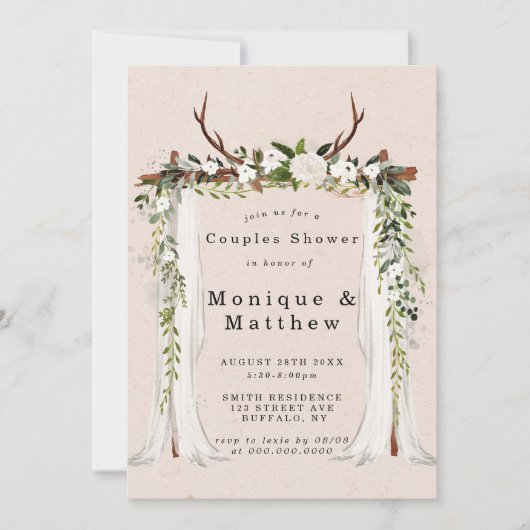 Boho Deer Antlers Canopy Couples - Uitnodiging (Voorkant)