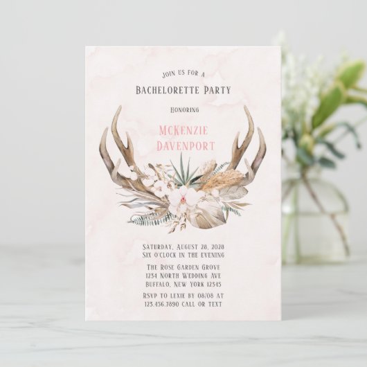 Boho Deer Antlers en Florals Bachelorette Party Kaart (Staand voorkant)