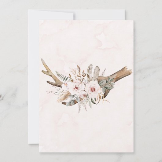 Boho Deer Antlers en Florals Engagement Party Kaart (Achterkant)