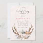 Boho Deer Antlers en Florals Wedding Invitation Kaart (Voorkant)