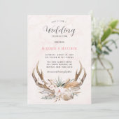 Boho Deer Antlers en Florals Wedding Invitation Kaart (Staand voorkant)