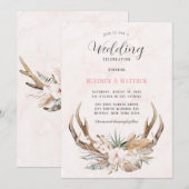 Boho Deer Antlers en Florals Wedding Invitation Kaart (Voorkant / Achterkant)