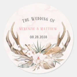 Boho Deer Antlers en Florals Wedding Ronde Sticker