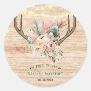 Boho Deer Antlers en Florals Wood Vrijgezellenfees Ronde Sticker