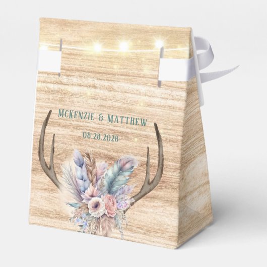 Boho Deer Antlers en Florals Wood Wedding Bedankdoosjes (Achterkant)