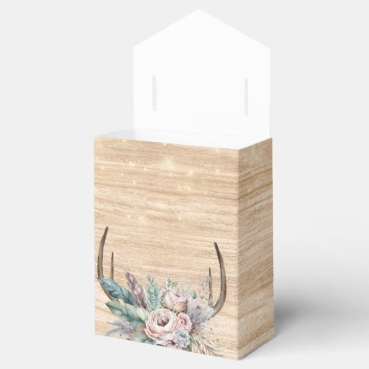 Boho Deer Antlers en Florals Wood Wedding Bedankdoosjes (Geopend)