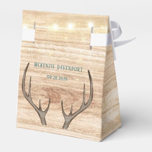 Boho Deer Antlers en Florals Wood Wedding Bedankdoosjes (Achterkant)