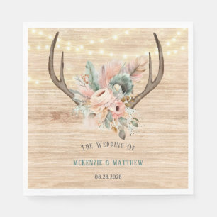 Boho Deer Antlers en Florals Wood Wedding Servet