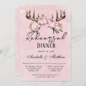 Boho Deer Antlers Roze pioenen repetitie diner Kaart (Voorkant / Achterkant)