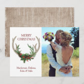 Boho Deer Antlers | Rustige kerstfoto Feestdagenkaart (Voorkant / Achterkant)