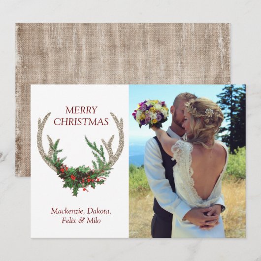 Boho Deer Antlers | Rustige kerstfoto Feestdagenkaart (Voorkant / Achterkant)