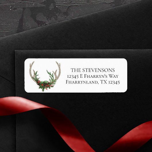 Boho Deer Antlers | Rustisch kerstadres Etiket