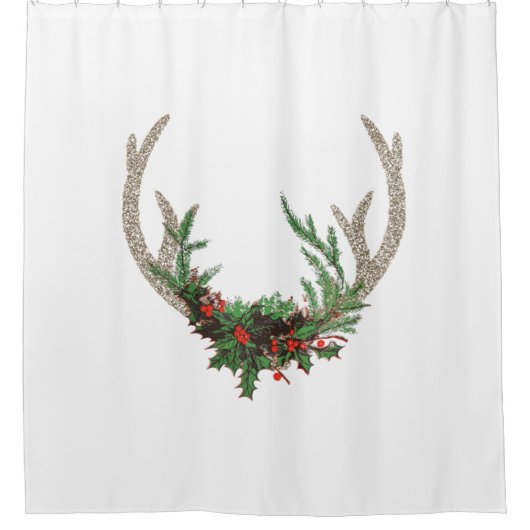 Boho Deer Antlers | Rustische kerstbeker Douchegordijn (Voorkant)
