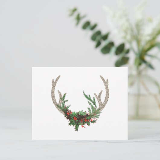 Boho Deer Antlers | Rustische kerstbeker Feestdagenkaart (Staand voorkant)