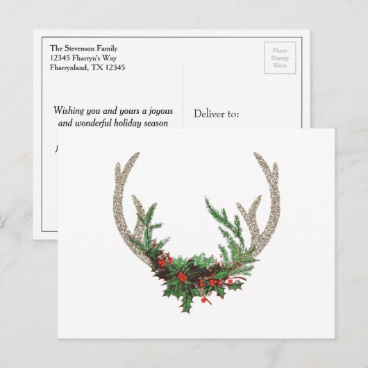 Boho Deer Antlers | Rustische kerstbeker Feestdagenkaart (Voorkant / Achterkant)