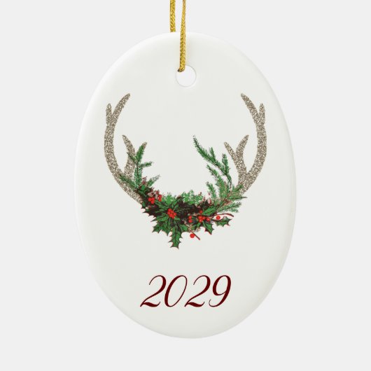 Boho Deer Antlers | Rustische kerstbeker Keramisch Ornament (Achterkant)