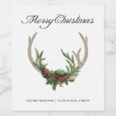 Boho Deer Antlers | Rustische kerstbeker Wijn Etiket (Enkel label)