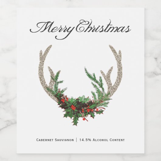 Boho Deer Antlers | Rustische kerstbeker Wijn Etiket (Enkel label)