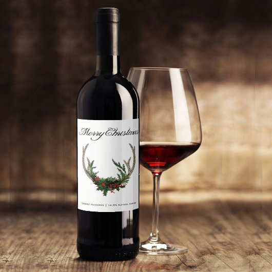 Boho Deer Antlers | Rustische kerstbeker Wijn Etiket