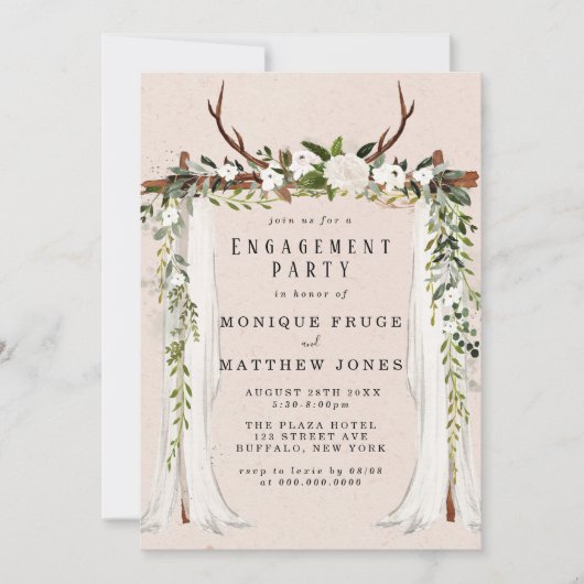Boho Deer Antlers White Canopy Engagement Party Kaart (Voorkant)