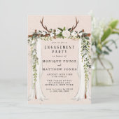 Boho Deer Antlers White Canopy Engagement Party Kaart (Staand voorkant)