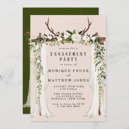 Boho Deer Antlers White Canopy Engagement Party Kaart