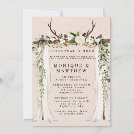 Boho Deer Antlers White Canopy Rehearsal Dinner Kaart