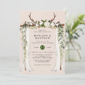 Boho Deer Antlers White Canopy Rustic Wedding Kaart (Staand voorkant)