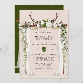 Boho Deer Antlers White Canopy Rustic Wedding Kaart