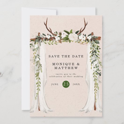 Boho deer Antlers White Canopy Save the Date Kaart (Voorkant)
