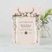 Boho deer Antlers White Canopy Save the Date Kaart (Staand voorkant)