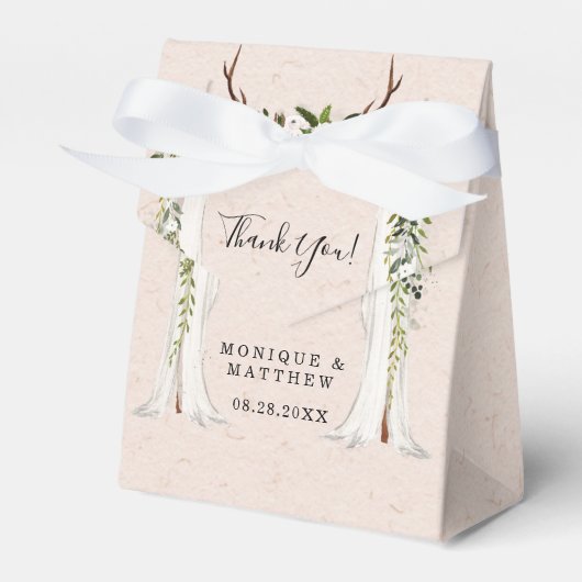 Boho Deer Antlers White Canopy Weddenschap Bedankdoosjes (Voorkant Zijde)